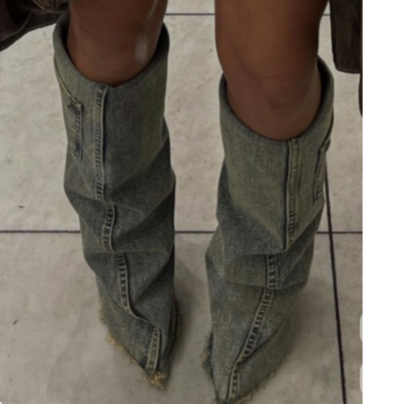 Pointed Toe Flat - Denim Puntschoen Kniehoge Broeklaarzen Dames Winter