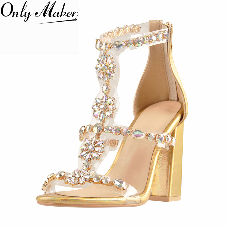 Clear Strap Heel - Onlymaker Dames Gouden Strass Gladiator Sandalen