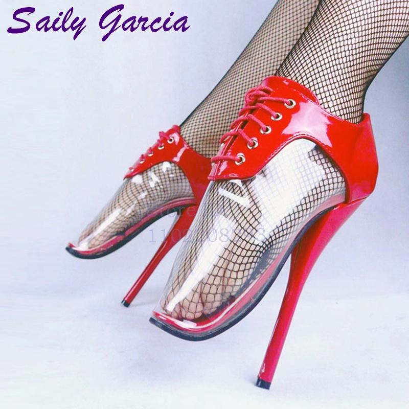 Zwarte lakleren ballet pumps,  - Clear Strap Heel recensie en prijs